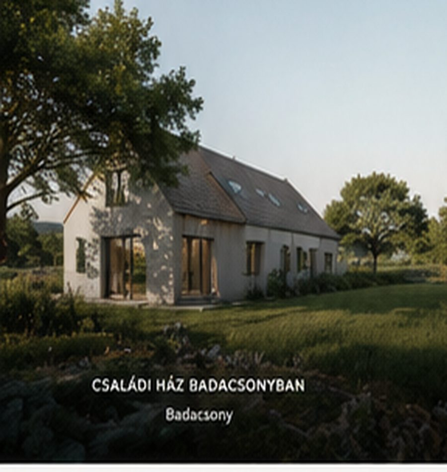Satteldachhaus im grünen Garten in der Abenddämmerung